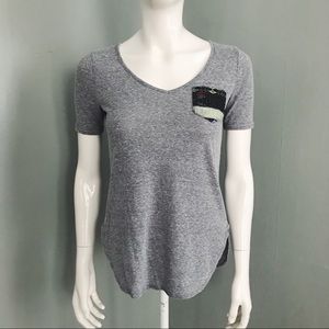 Nollie Heathered Embroidered Pocket Tee in Gray | Size S